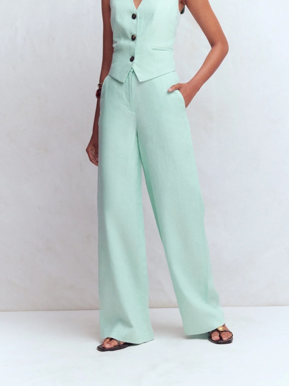 BODEN BELGRAVIA LINEN PANTS SPEARMINT WIDE LEG TROUSERS SIZE 12 REGULAR